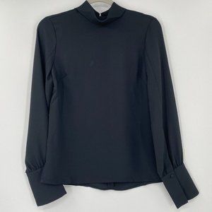 Billie the Label Women's Jade High Neck Top Blouse Long Sleeve Black Career XS